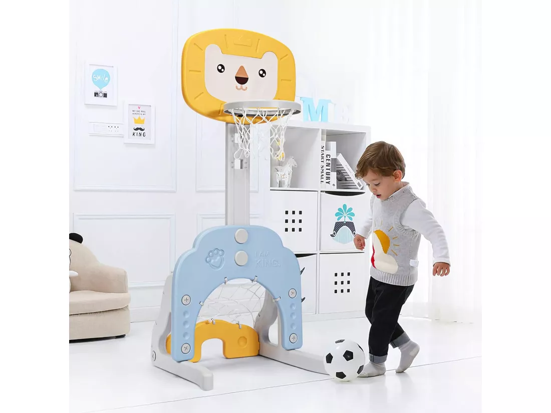 Ensemble de Basket 3-en-1, Hauteur Ajustables de 110cm à 149cm, Inclus Jeu de Basketball, Football