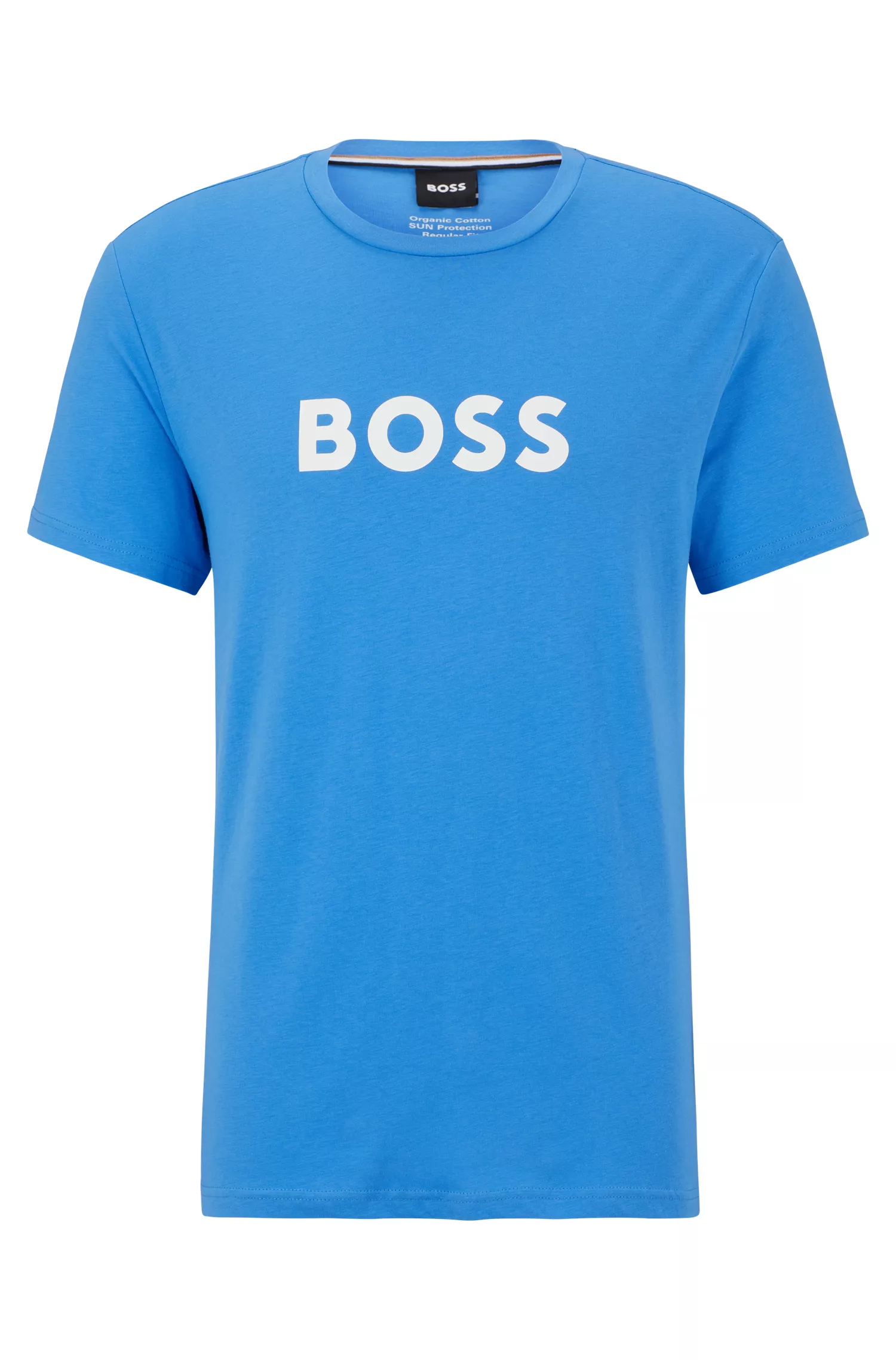 Camiseta BOSS preta de algodão jersey com modelagem regular e estampa do logo.
