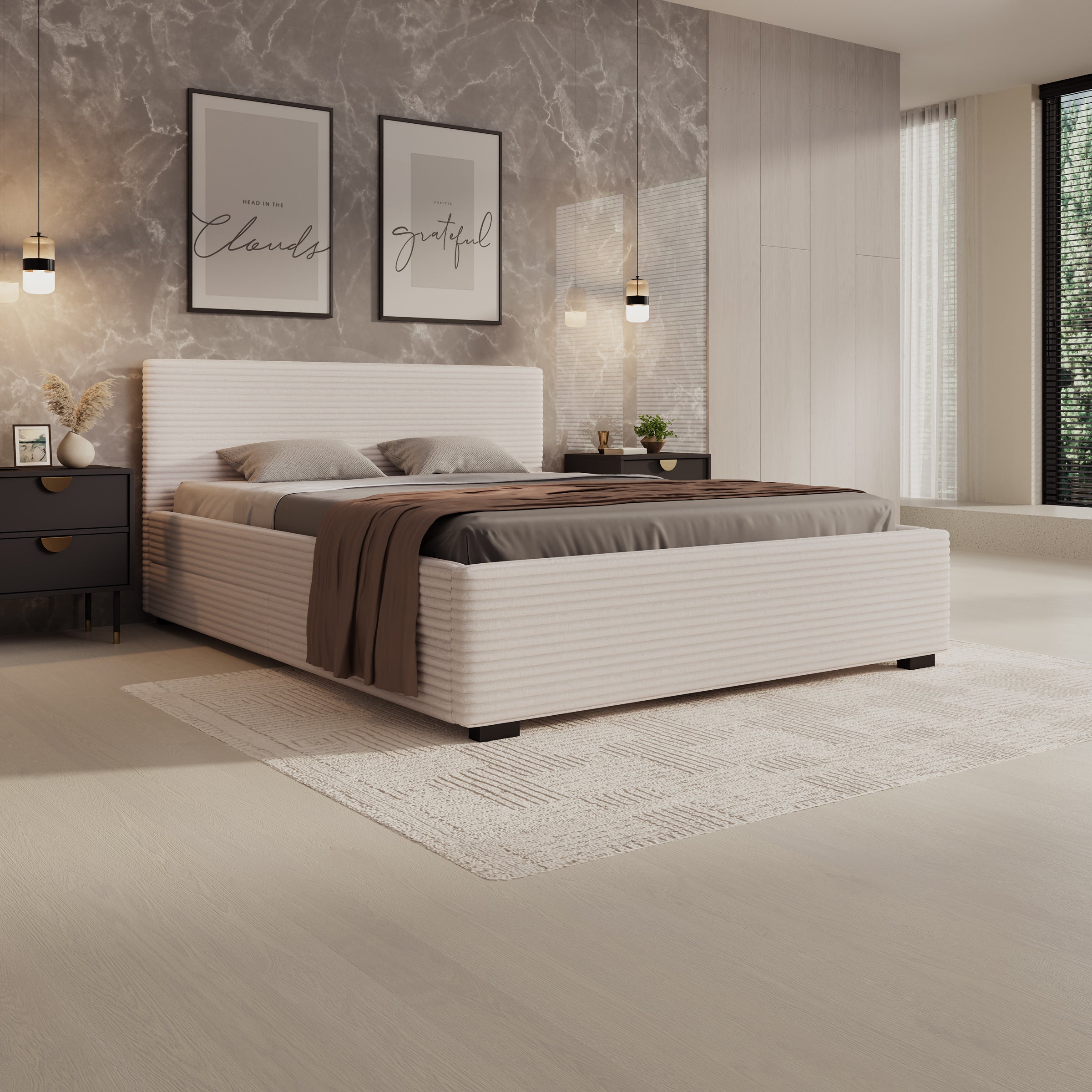 Loox - Tweepersoonsbed - Beige ribstof - 160x200 cm