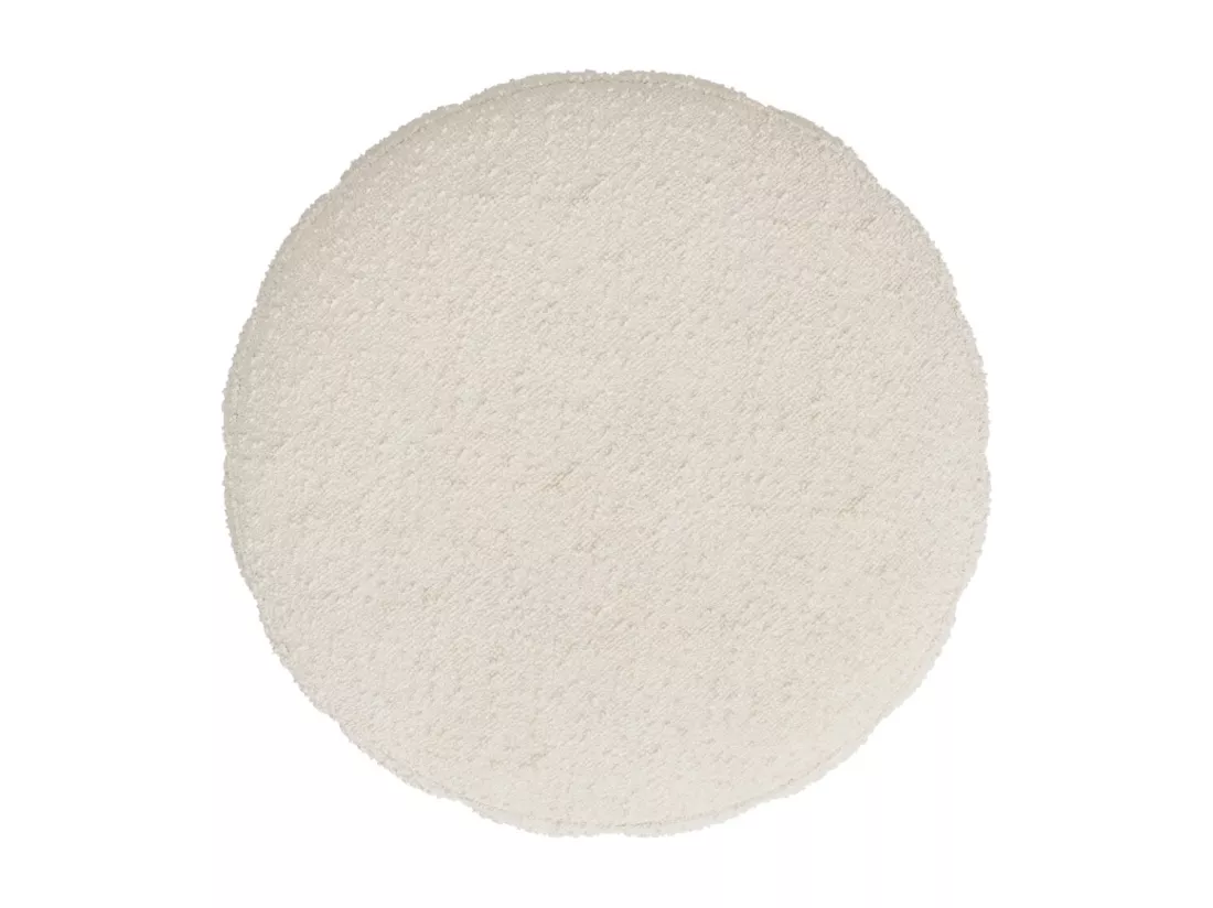 Pouf rond en tissu blanc bouclé - Eva