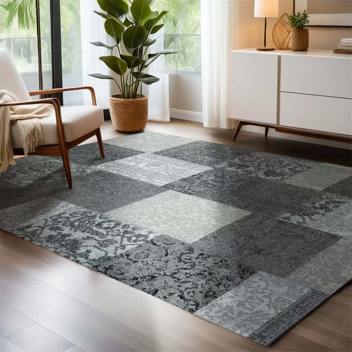 Tapis de salon rectangulaire jacquard (160 x 230 cm) Rishi Noir et gris