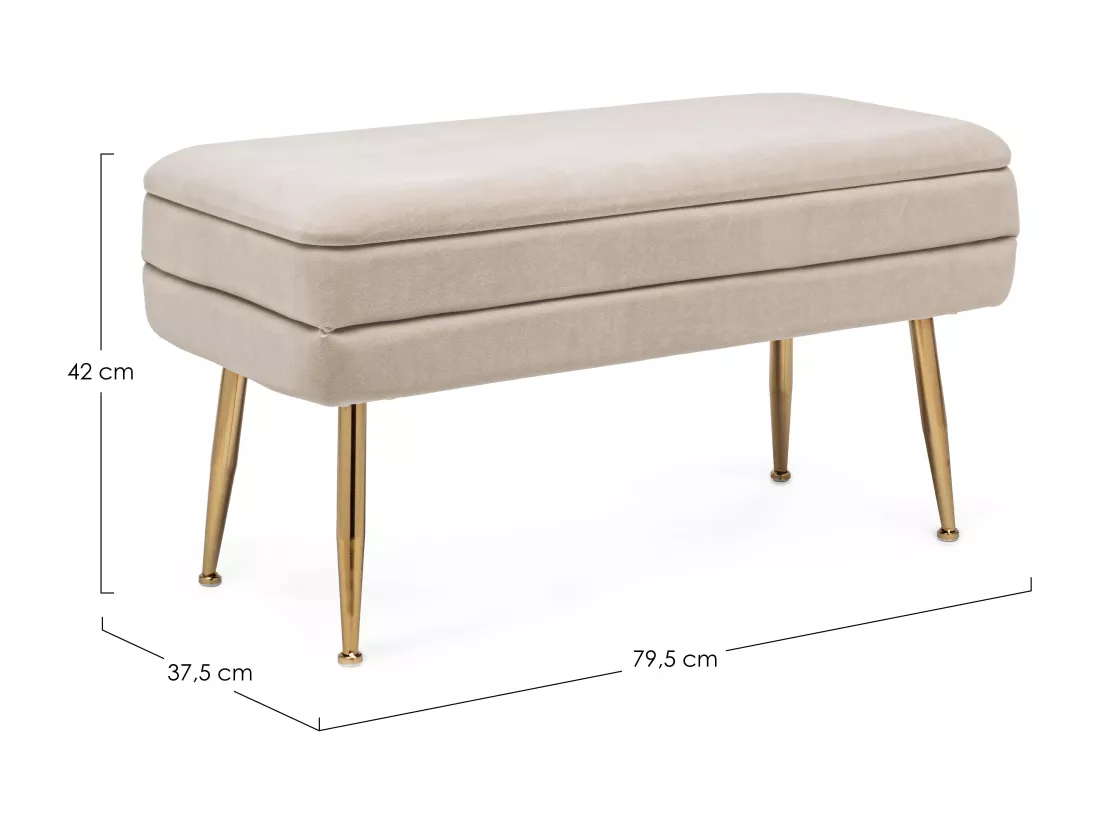 Banc coffre en velours sur pieds acier doré Pakia-Couleur Beige