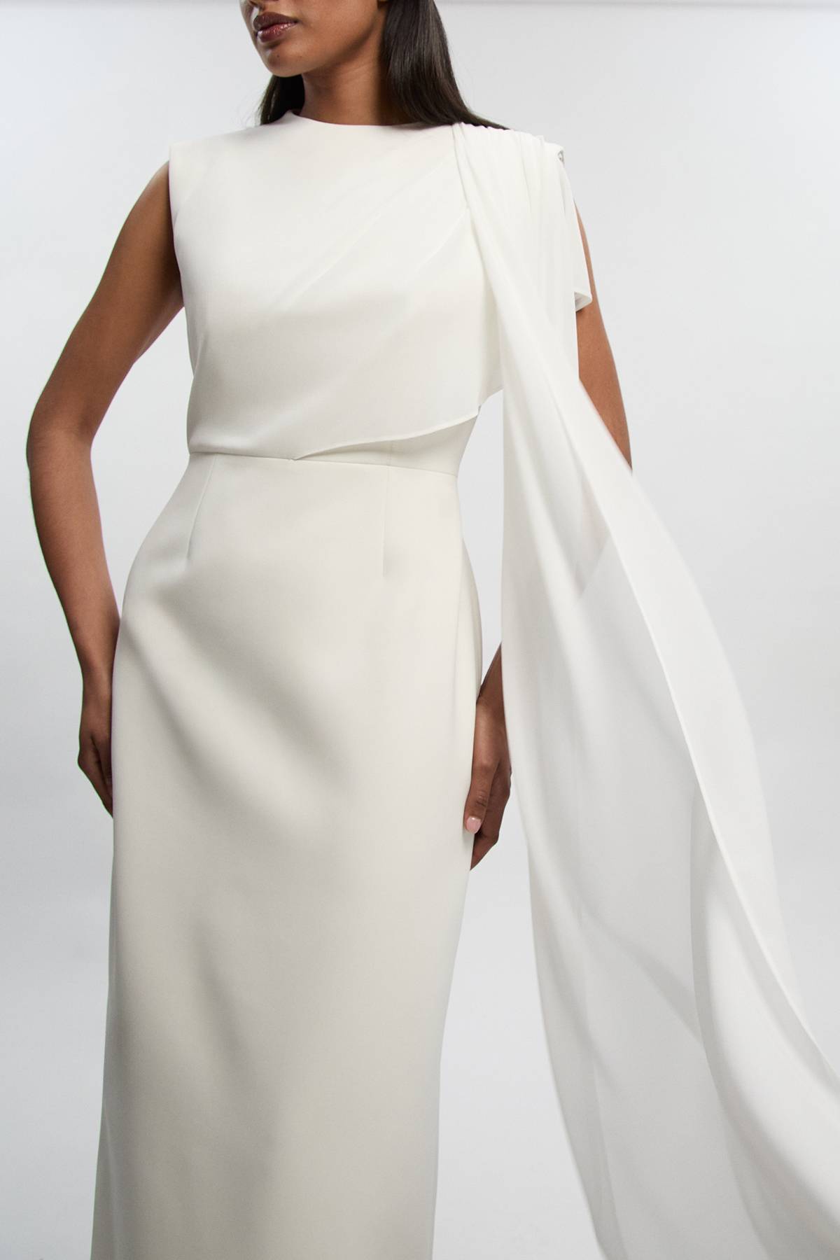 KarenMillen Robe Longue Colonne à Cape Drapée Tailleur Raffinée