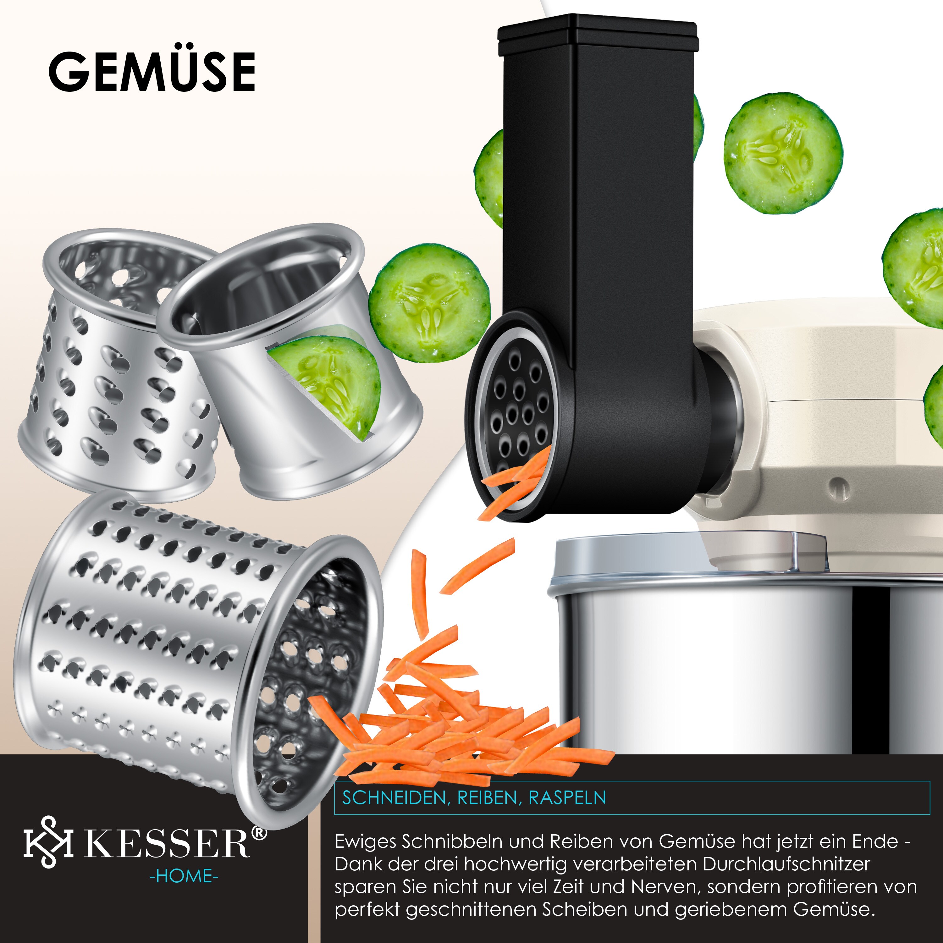 KESSER® 3 in 1 Universal Küchenmaschine K-KM 3000 mit Fleischwolf Knetmaschine Multifuntionale Rührmaschine 5,5L Schüssel mit 3 Rührwerkzeuge 1,5L Entsafter Wurst Set Pasta & Plätzchenformen