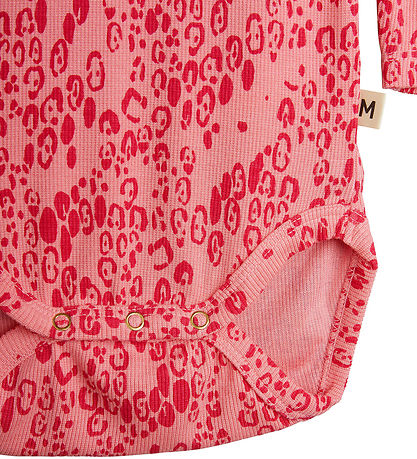 Mini Rodini Body l/ä - 2er-Pack - Pink/Beige m. Leopardprint