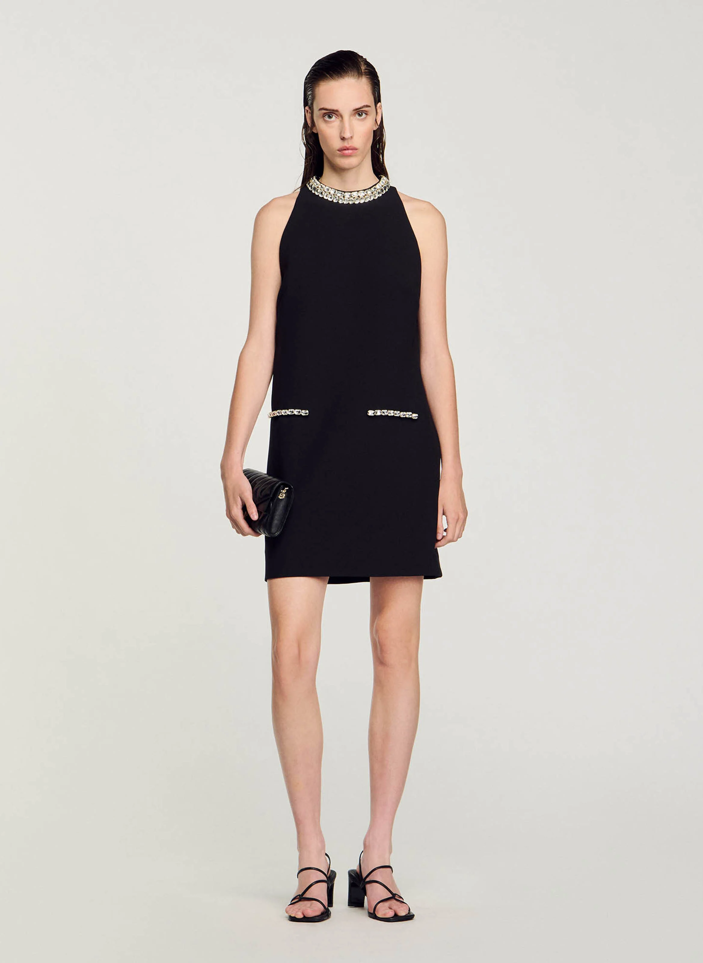 Robe courte col rond | Noir