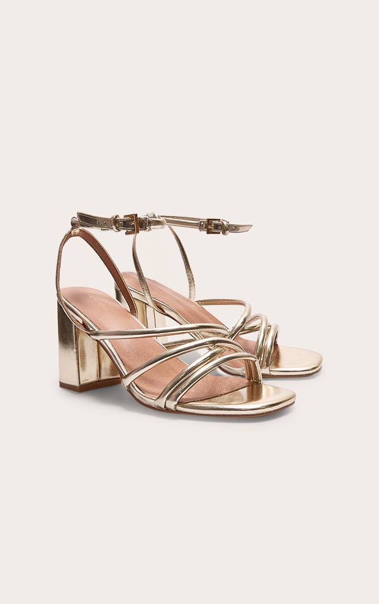 Doré Sandales À Talons Carrés En Synthétiquecuir Bout Rond Multi-brides