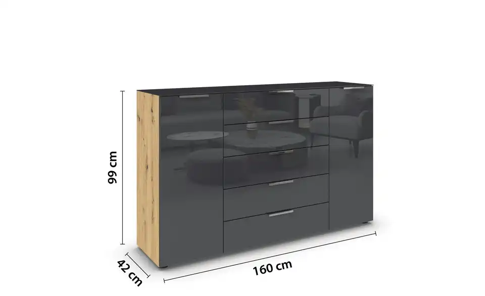 Sideboard verchromt 160 cm Basaltgrau, Eiche Artisan (Nachbildung)