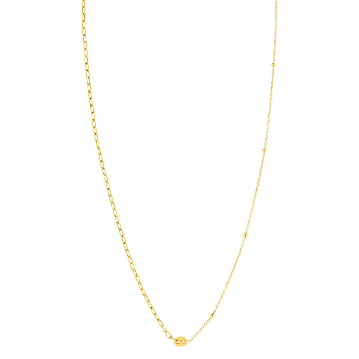 Collier or jaune 375 asymétrique motif grain de café 45 cm
