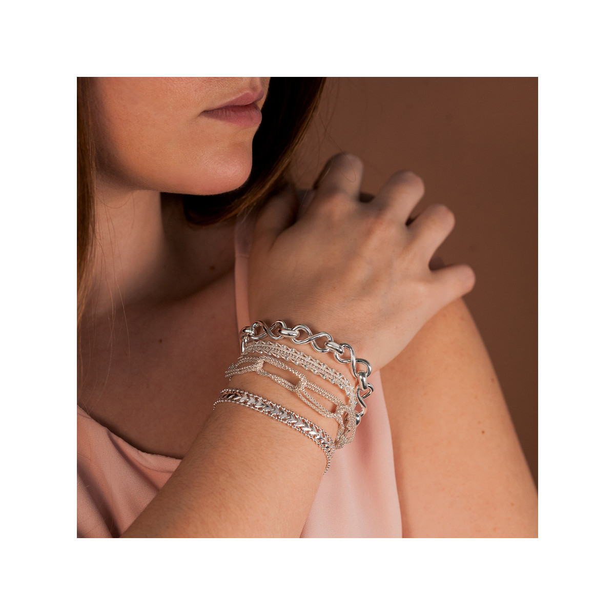 Bracelet argent 925 maille coeurs 19.5 cm