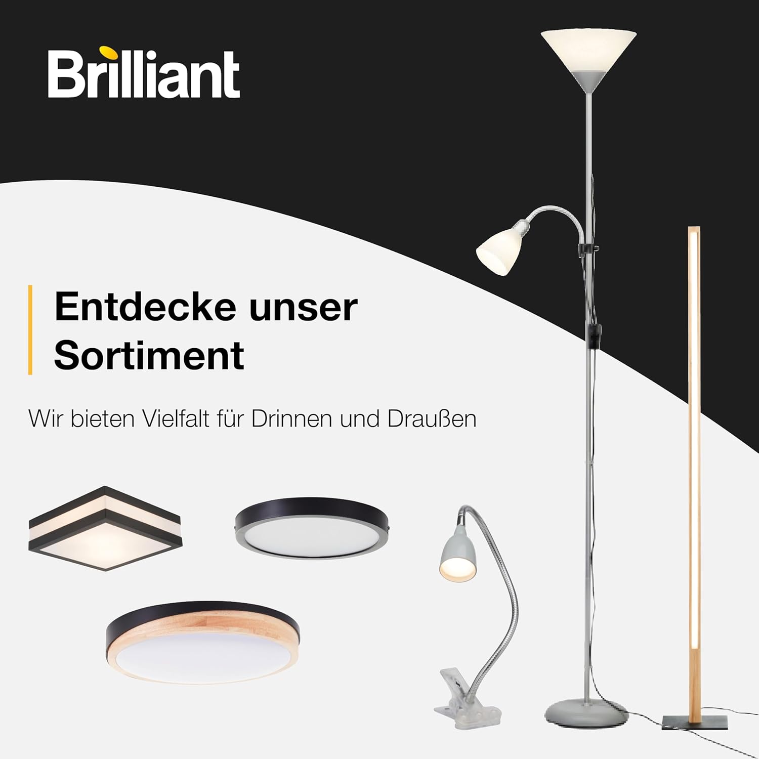 Brilliant Baarlo LED-Deckenleuchte, Farbtemperatur einstellbar (3.000 K–6.500 K), Fernbedienung, stufenlos dimmbar, LED-Lampe für Wohnzimmer & Schlafzimmer, 4.500 Lumen, 36 W, 52 cm, matt schwarz/holz