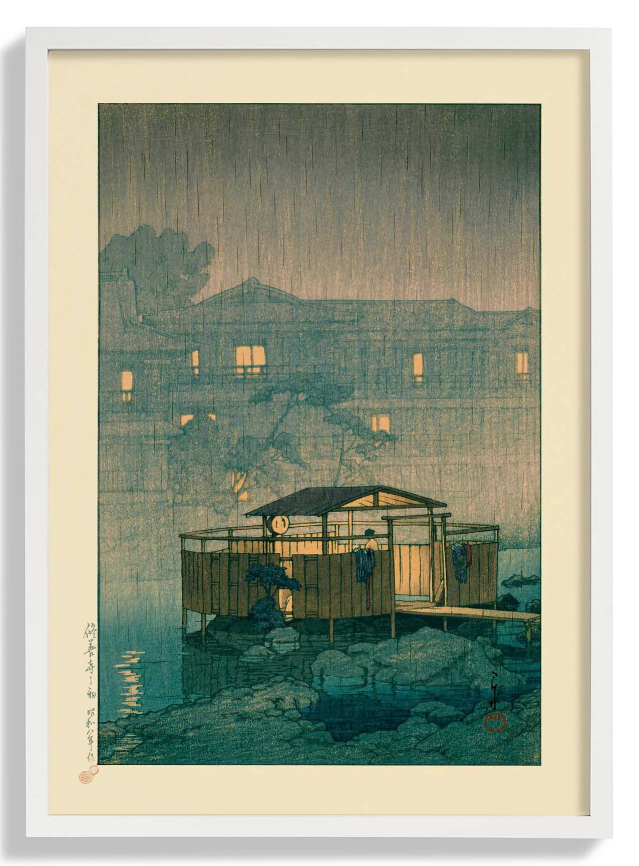 Shuzenji im Regen Kunstdruck von Hasui