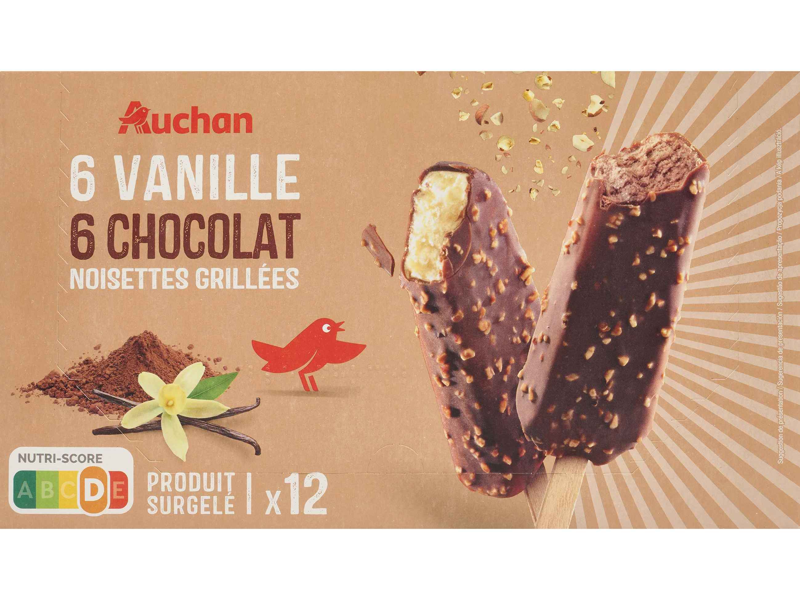 GELADO PALITO AUCHAN BAUNILHA CHOCOLATE 12X60ML