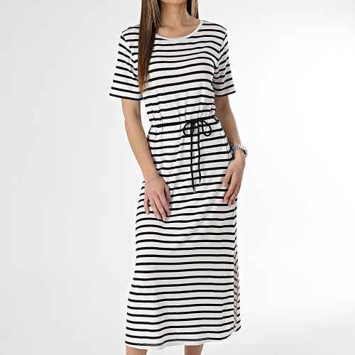 Robe Femme A Rayures Regular Stripe Midi 7837 Blanc Bleu Marine