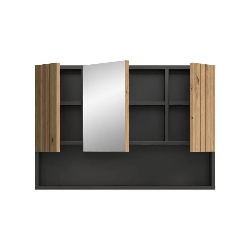 Hioshop Mone spiegelkast 2 deuren- 1 spiegeldeur- 1 plank eiken decor-