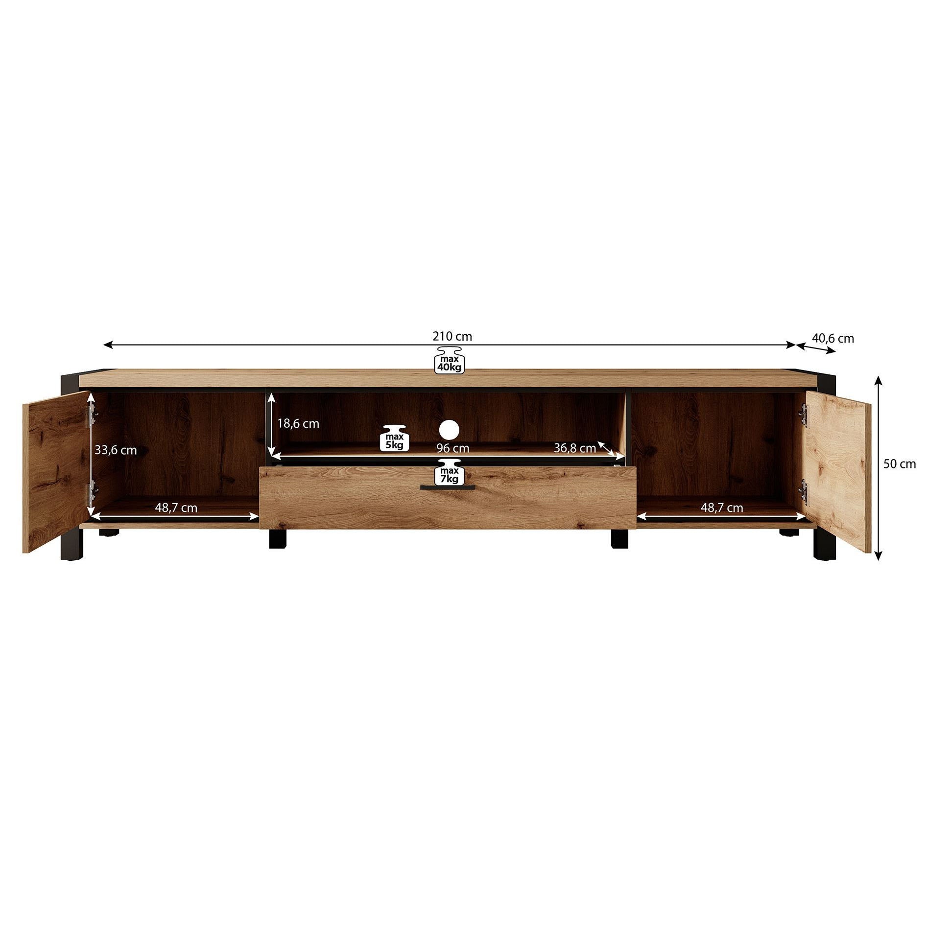 Acapulco - TV-Meubel - Eiken/zwart - 210 cm