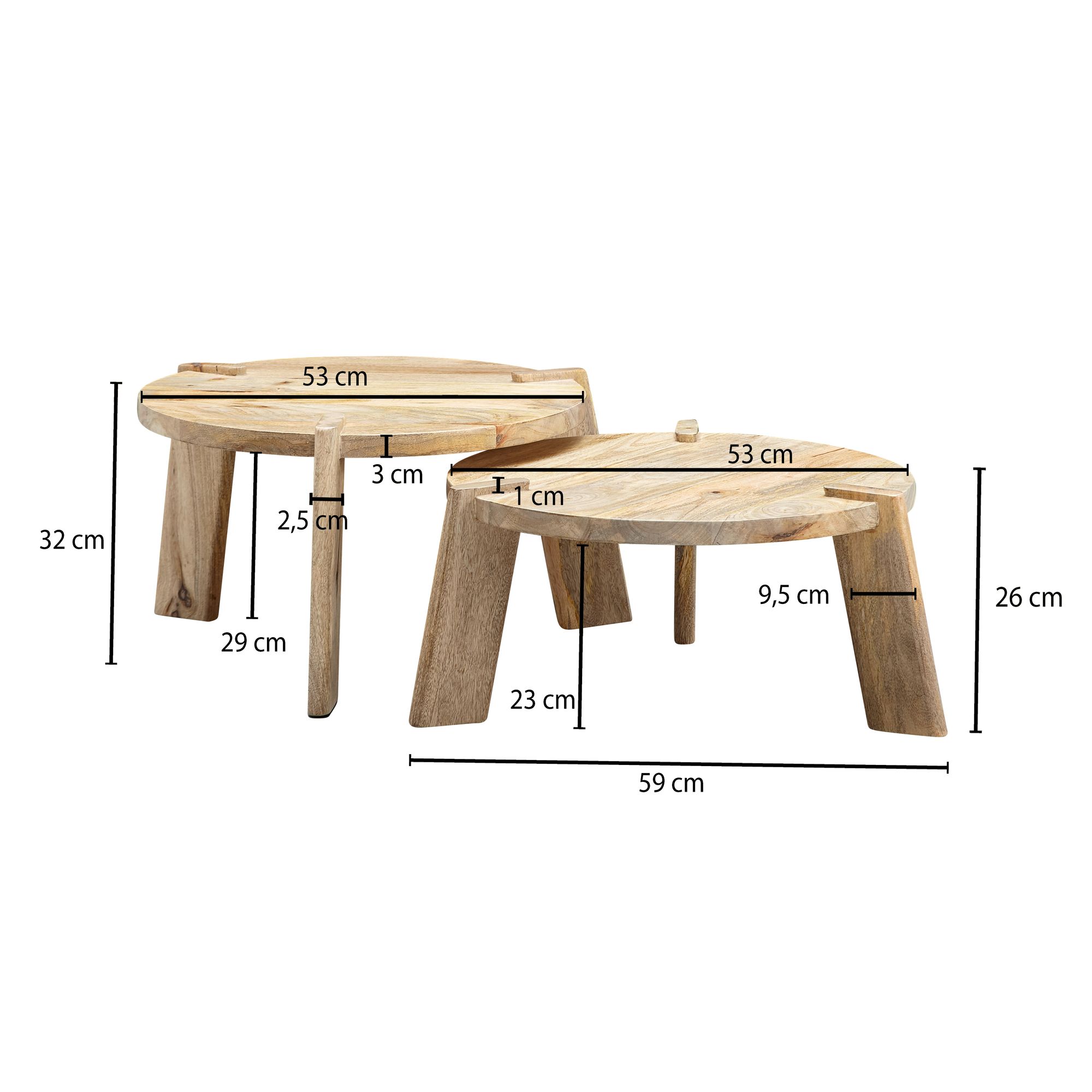 KADIMA DESIGN 2er Set Couchtische HELEN: Mango Massivholz, unterschiedliche Größen, Messing Zierstreifen, handgefertigt, max. 8 kg Belastung.