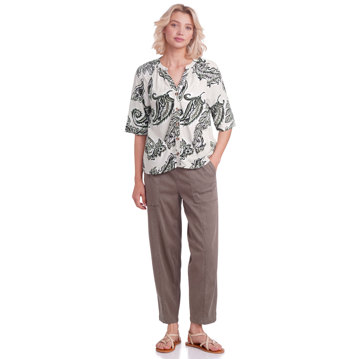 Gina Collection Damen Bluse mit Allover-Print creme / dunkelgrün