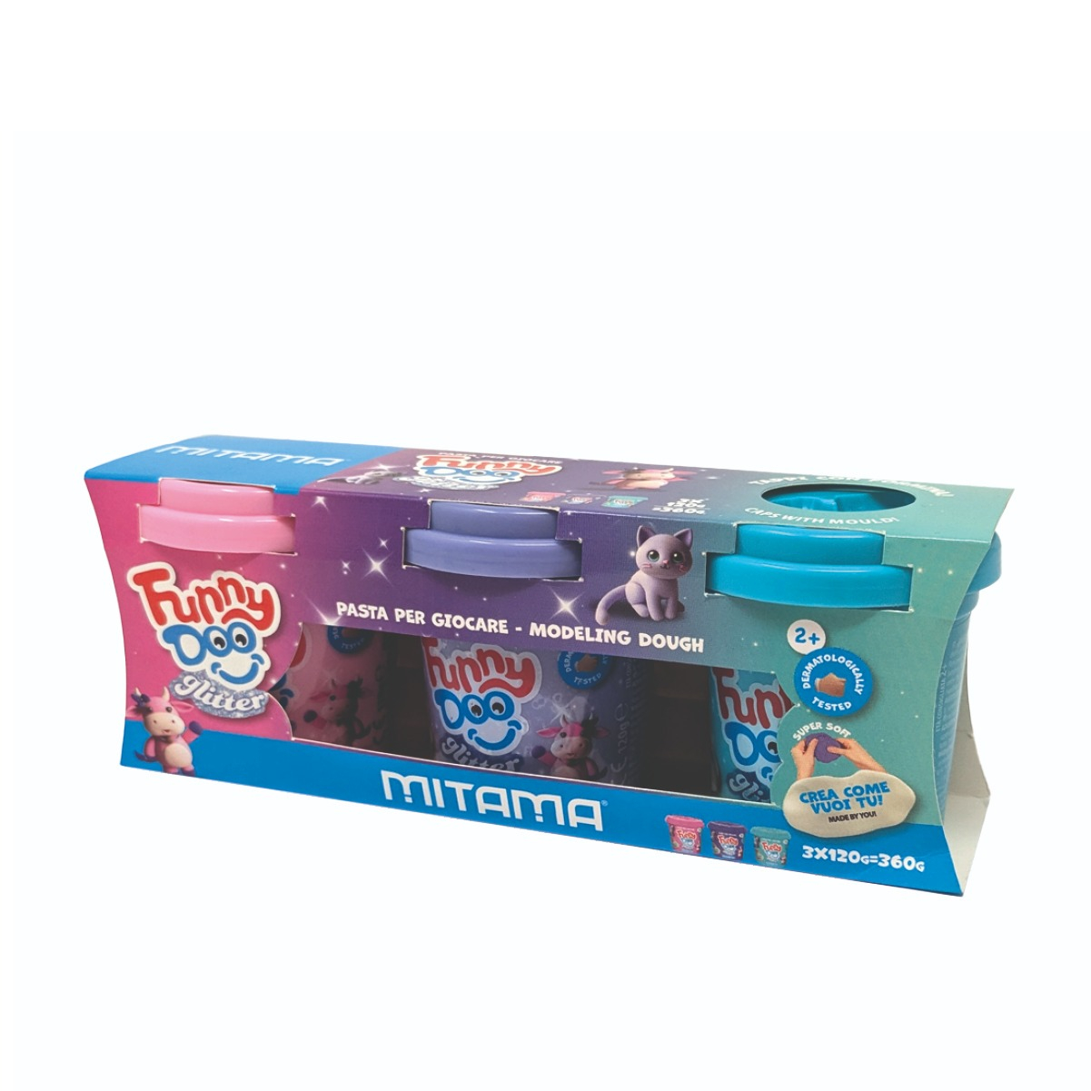(3er Set) FunnyDoo Kinder Glitzer Knete DIY Modellier Spielzeug (3910021) - Glitter