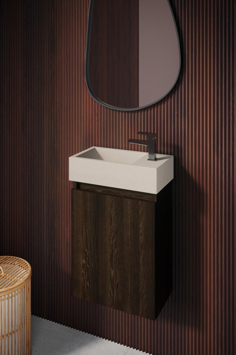Fontana Crest toiletmeubel kasteel bruin 40x22cm met beige fontein rechts