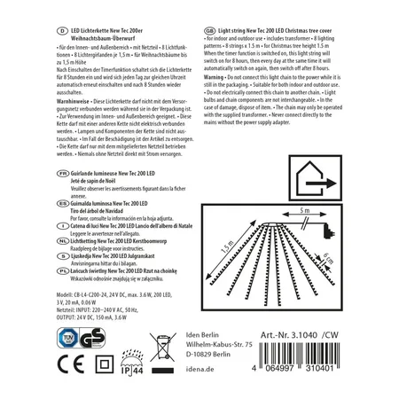 Idena Lichterkette NewTec 200 LED ww Überwurf