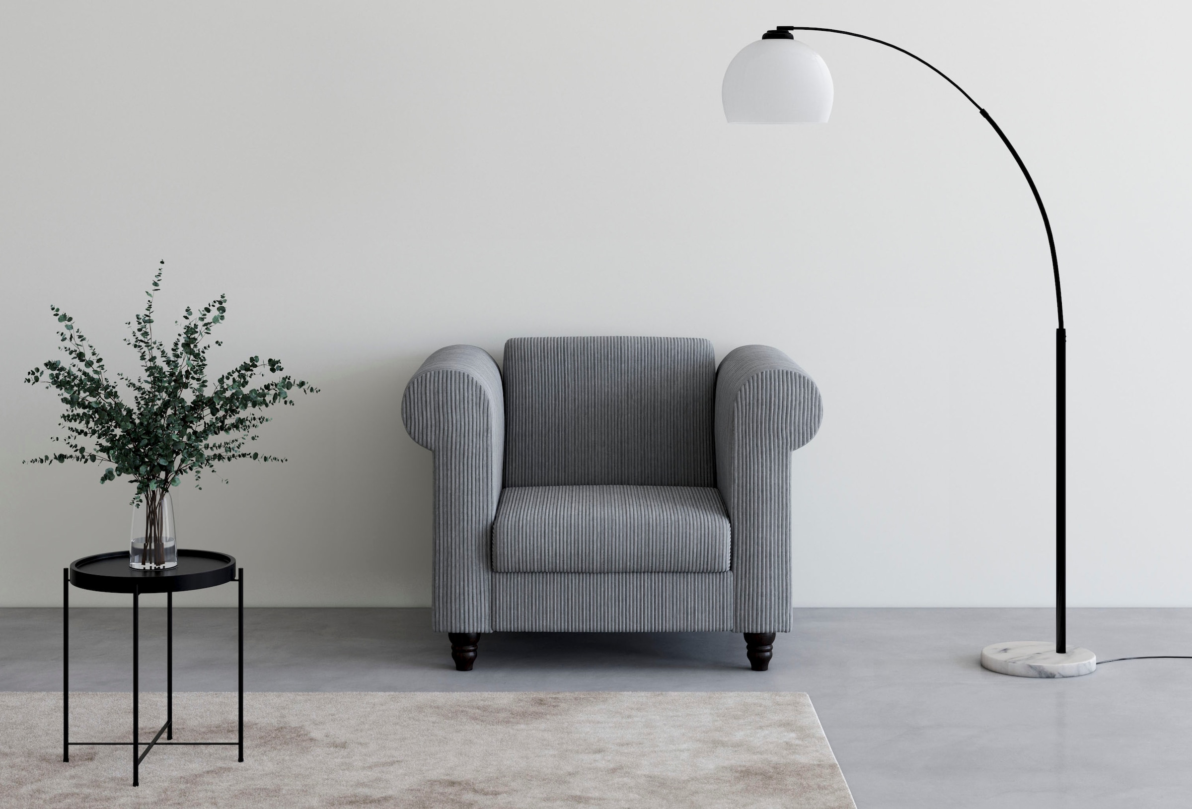 Dorel Home Chesterfield-Sessel »Felix II in Breit-Cord« mit Rückenlehne 3-fach verstellbar, Beine Massivholz, Sitzhöhe 46 cm