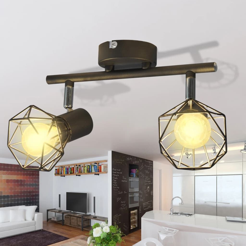 Industriële lamp met 2 LED-spots, zwart