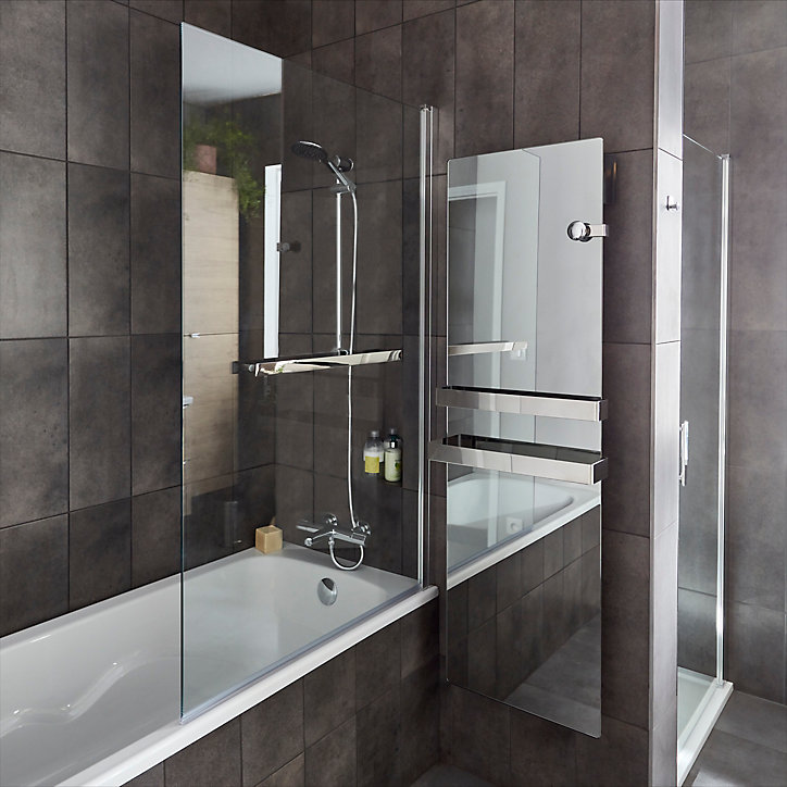 Pare-baignoire 1 volet verre transparent anticalcaire GoodHome Nubia H. 150 x l. 95 cm