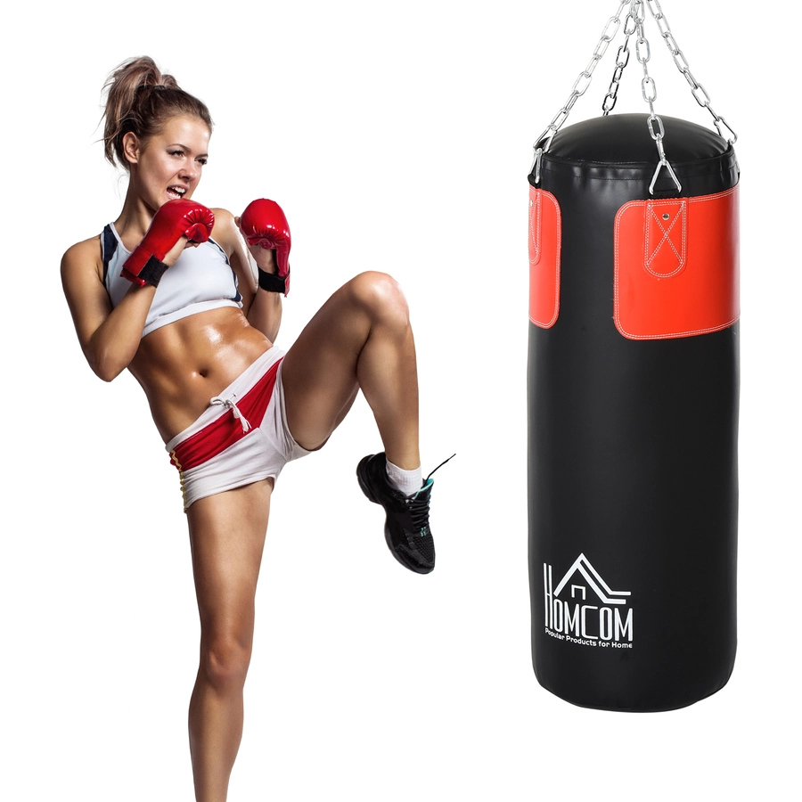 HOMCOM Boxsack mit Boxhandschuhen schwarz, rot