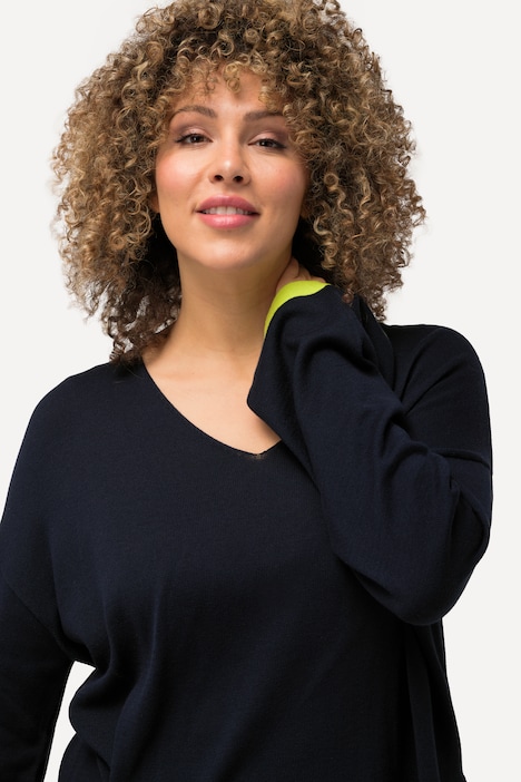 Pullover, farbige Bündchen, V-Ausschnitt, Langarm