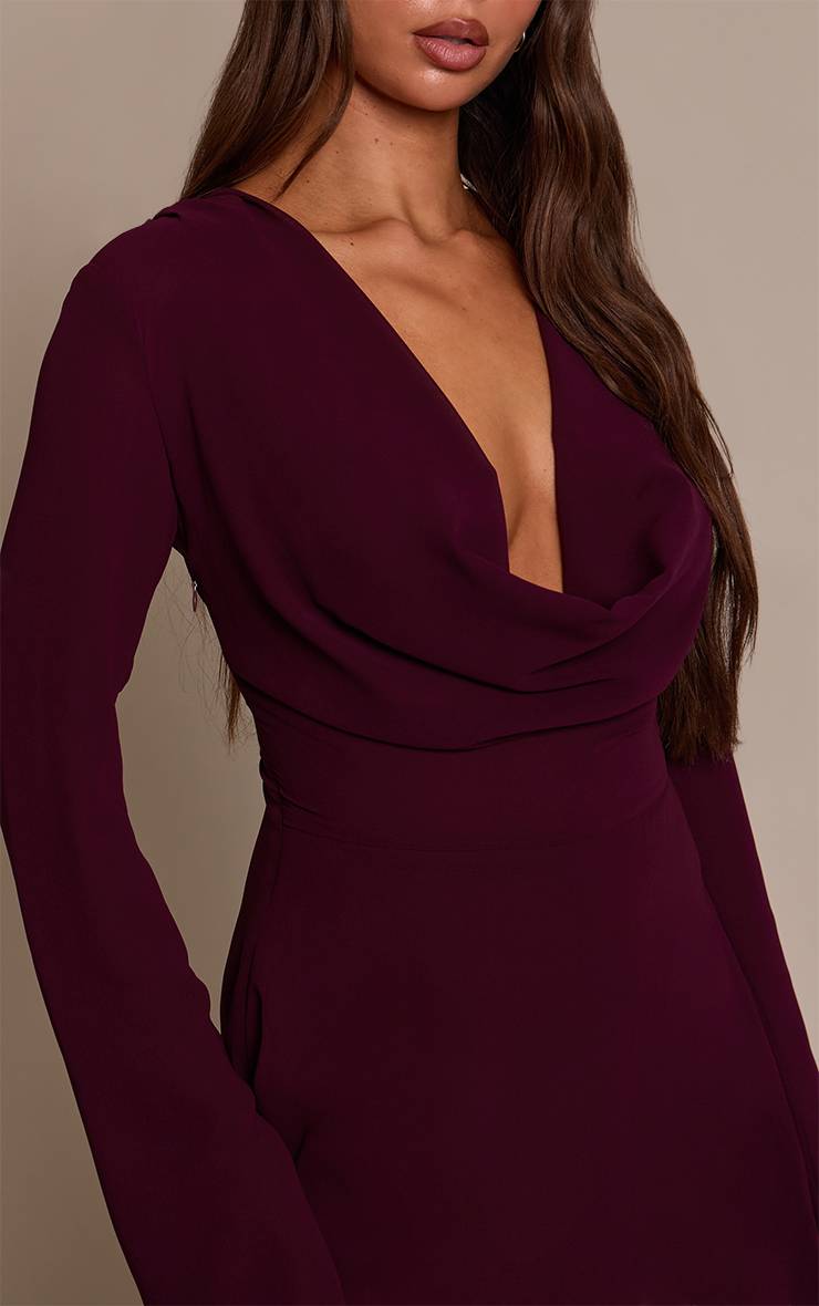 Violet Robe Droite En Mousseline Transparente À Col Bénitier Et Manches Évasées