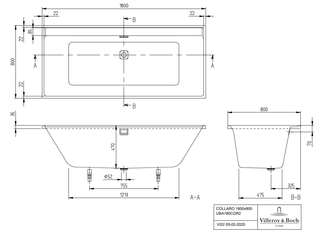 Villeroy & Boch Collaro inbouw ligbad 180x80cm wit