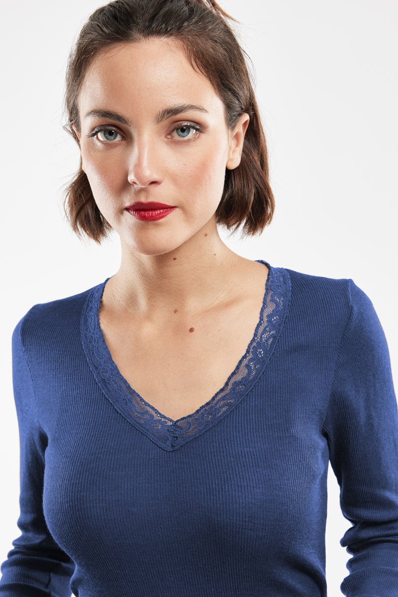 T-shirt manches longues - laine et soie