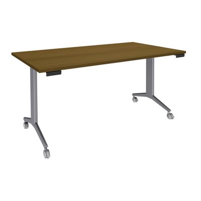 Table de réunion abattantes - L140 x P80 cm - pied alu - plateau imitation noyer
