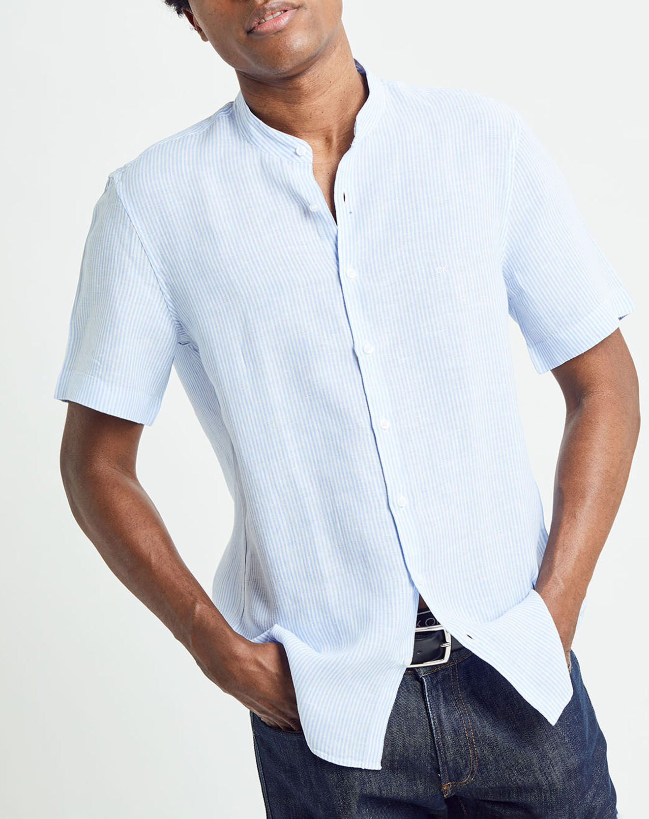 Calvin Klein Chemise slim 100% Lin rayée blanc/bleu