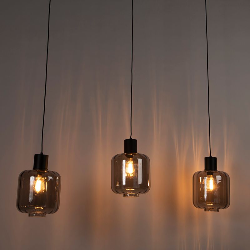 Design hanglamp zwart met smoke glas 3-lichts 161,5 cm - Qara