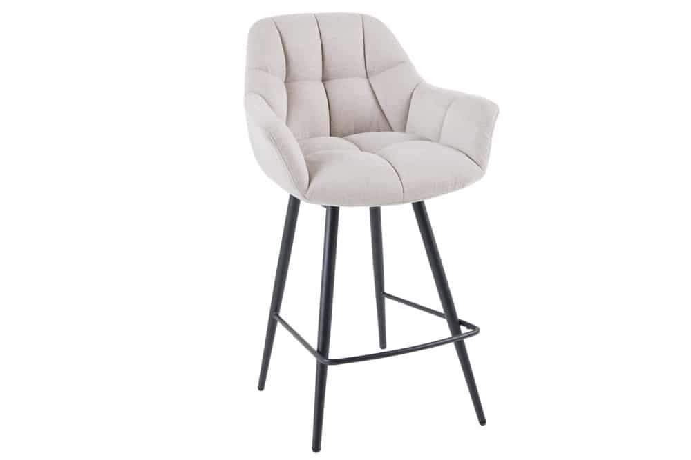 Drehbarer Barhocker PAPILLON champagner beige Barstuhl mit Lehne schwarze Metallbeine
