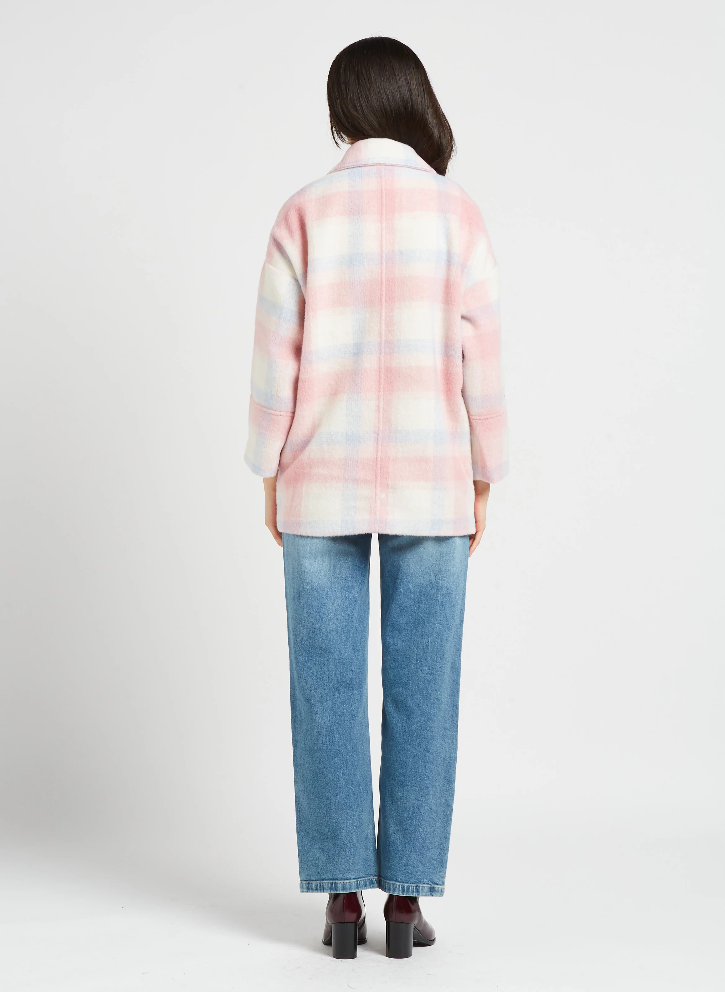 Jean droit taille haute en coton mélangé | Bleu