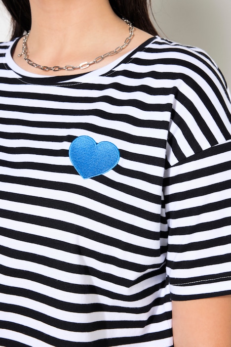 Ringelshirt, oversized, Halbarm, Herz Patch