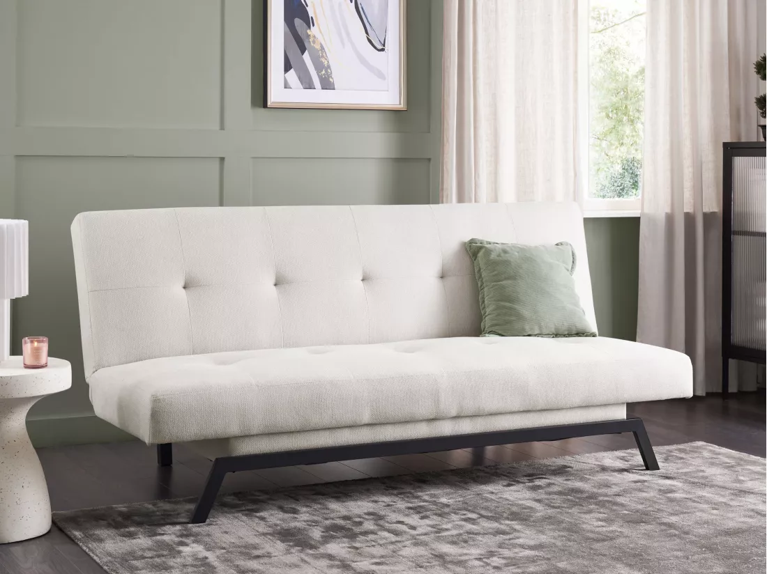Canapé convertible 3 places en tissu blanc cassé LEEDS
