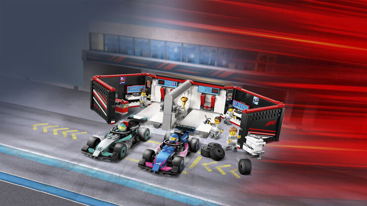 Lego F1-garage - Mercedes-AMG og Alpine-biler