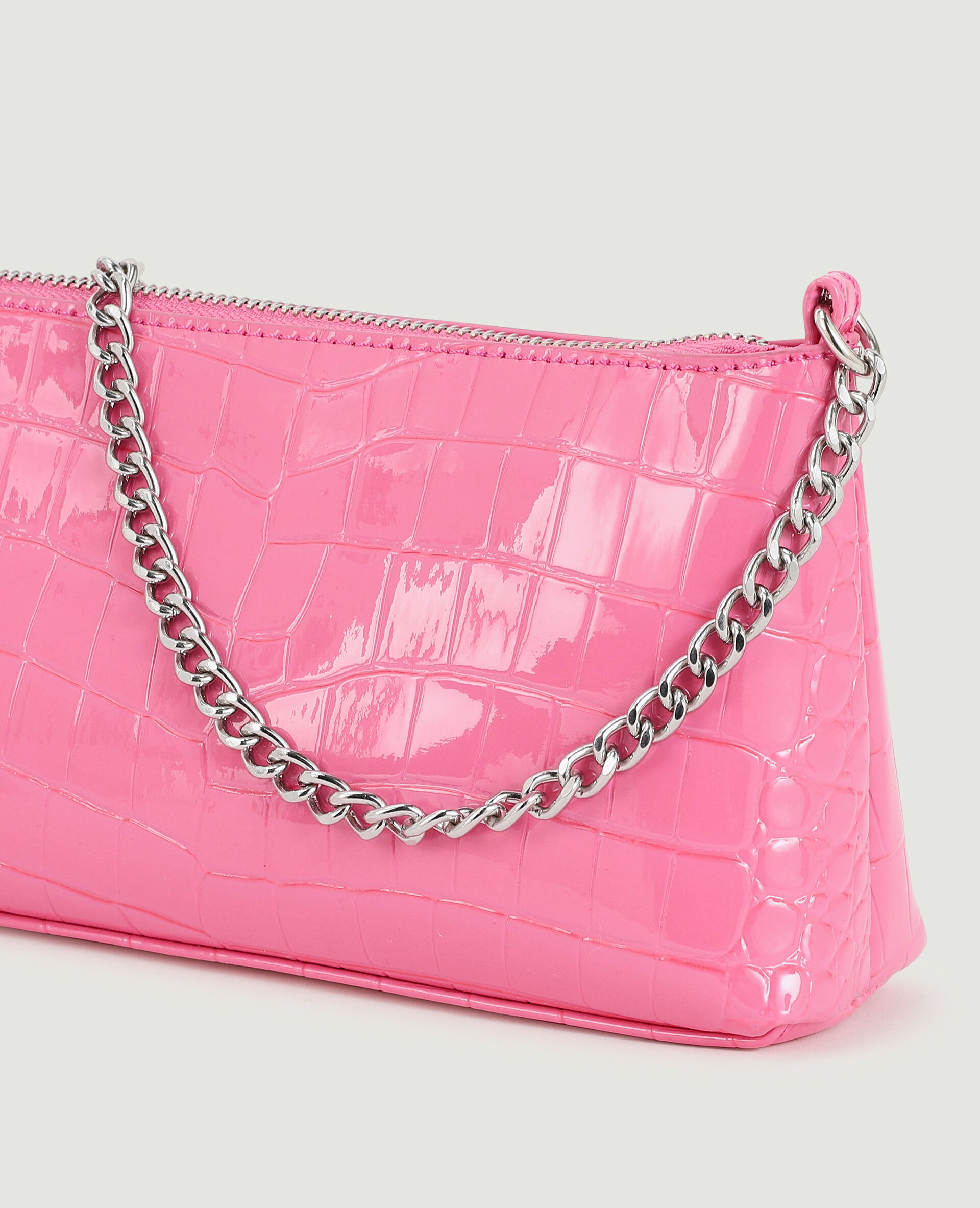 Sac pochette effet croco verni - Rose fuchsia