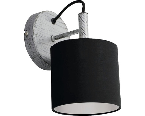 Wandspot, 1-lichts, H 16,5 cm, Luri zilver/zwart, stoffen kap zwart aan de buitenkant, zilver aan de binnenkant