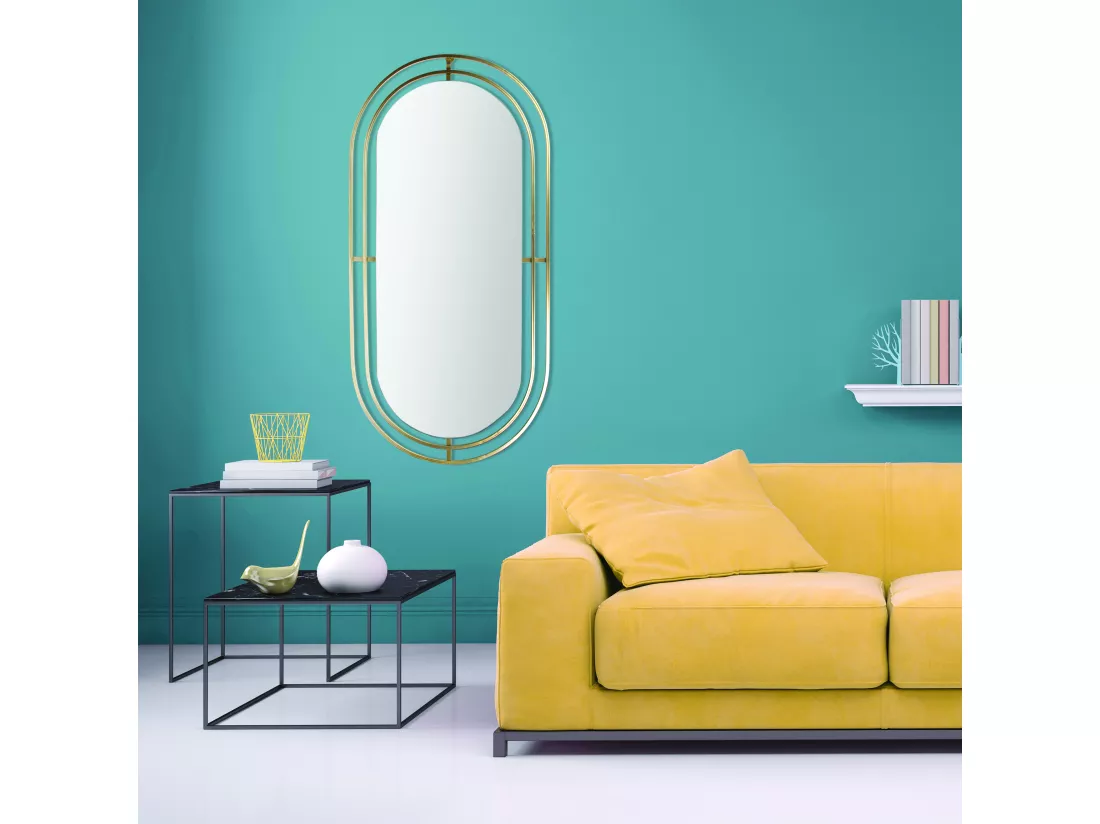 Miroir art déco en métal doré 90 cm