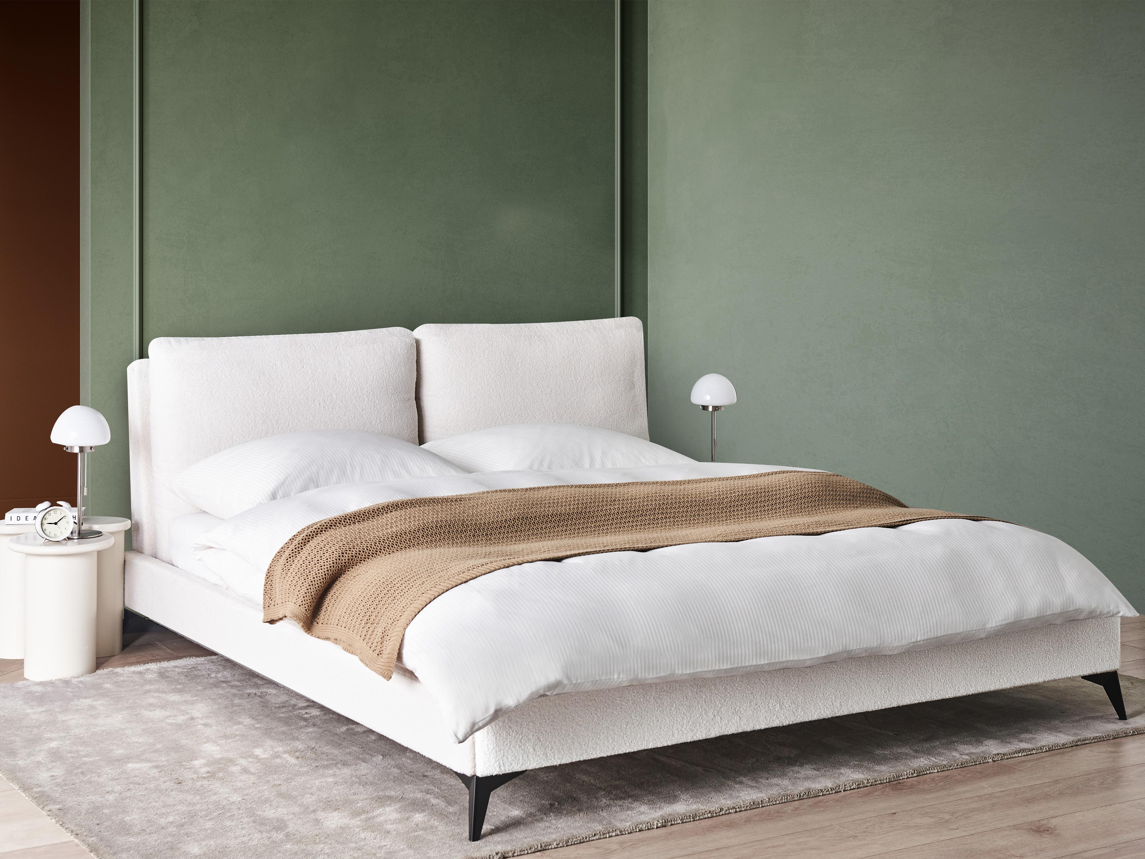 Bed Bouclé MELLE 180 x 200 cm Gebroken wit