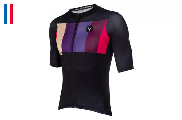 Maillot Manches Courtes LeBram Aubisque Noir Fuschia Coupe Ajustée
