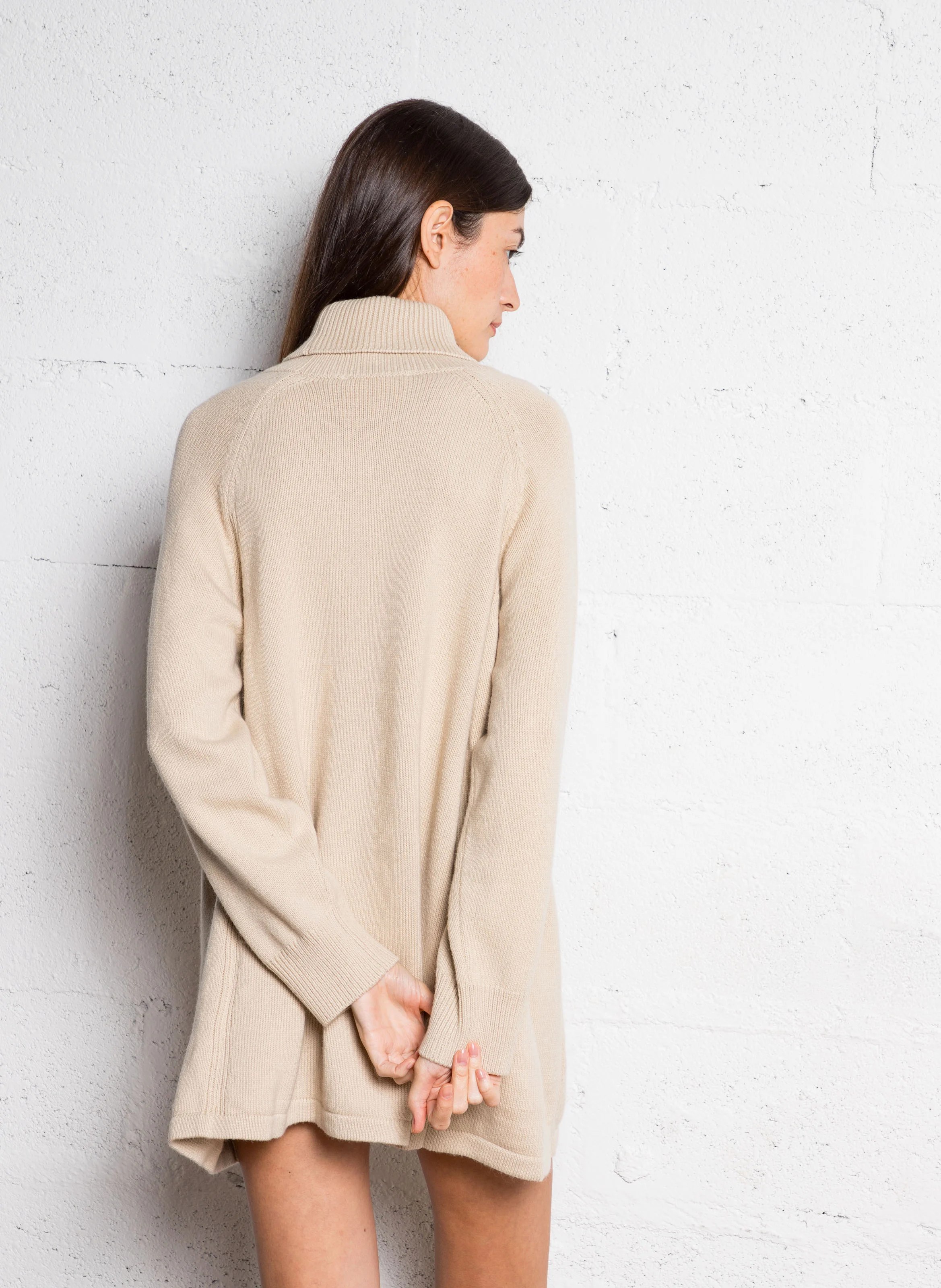 MEDEE - Robe pull courte en laine et coton| Beige