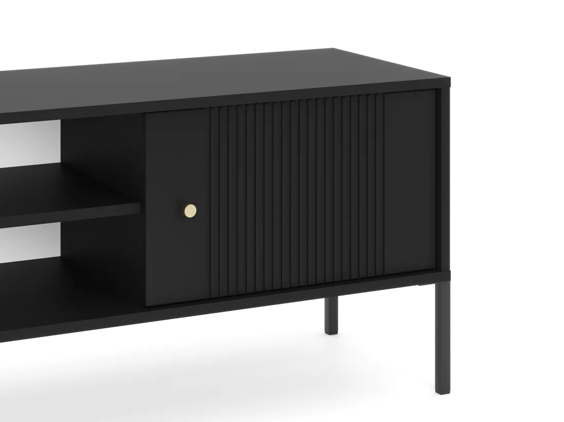 Meuble TV avec 2 portes et 2 niches en MDF - Noir - DEMASIA