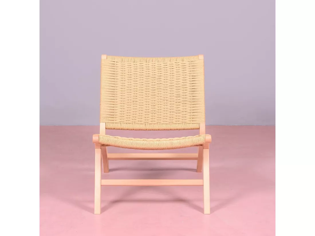 Fauteuil scandinave en bois de hêtre et corde écologique - Liam - Hêtre naturel