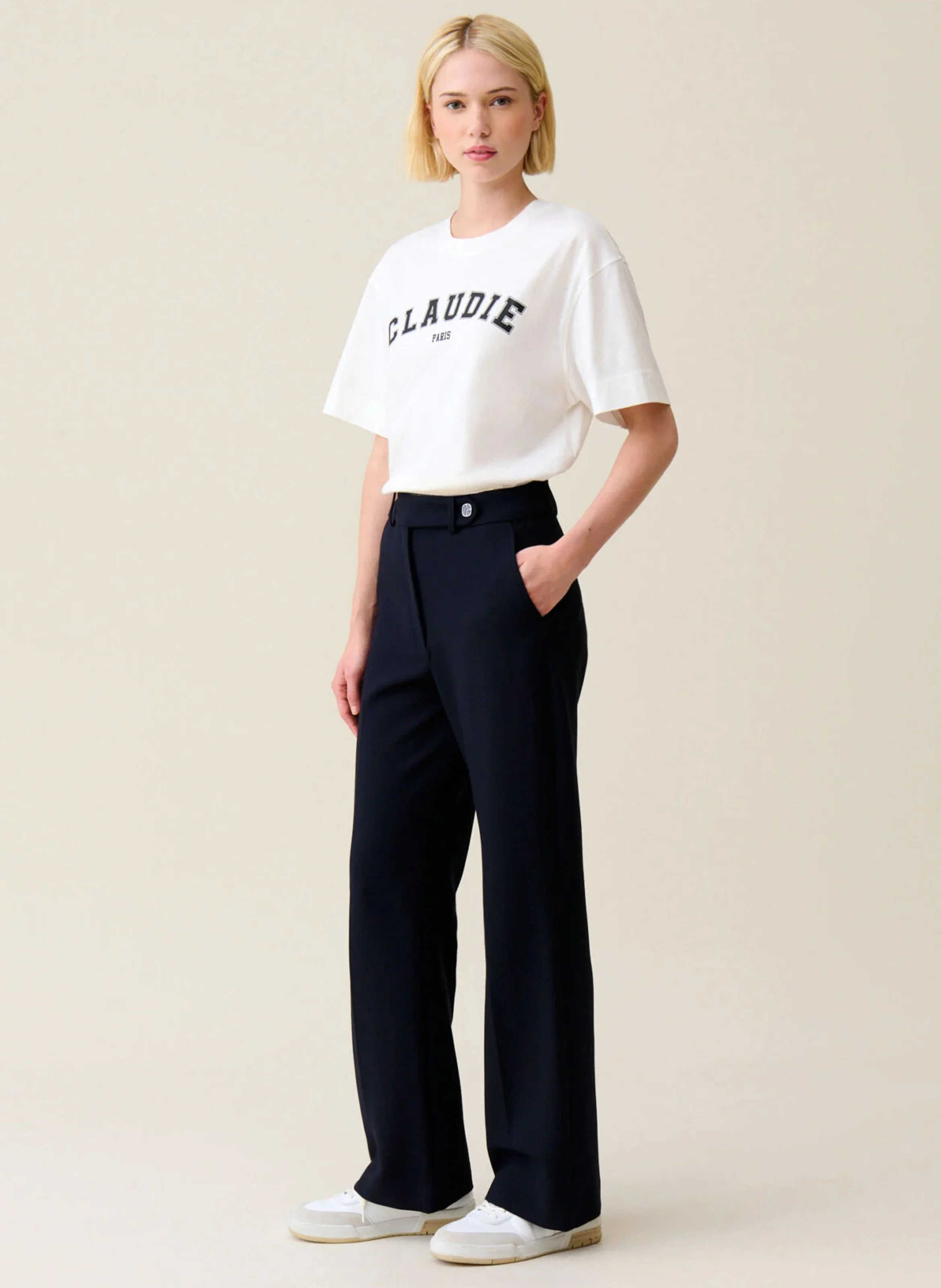 Tee-shirt col rond imprimé en coton| Blanc